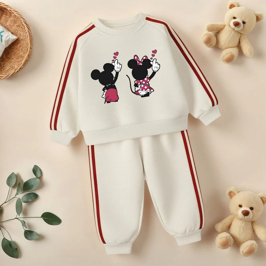 2026 Spring Cartoon Printed Children's Casual Sweatshirts Sets Boys O Neck Hoodies Long Pant Two Piece Suit Girls Tracksuit New
