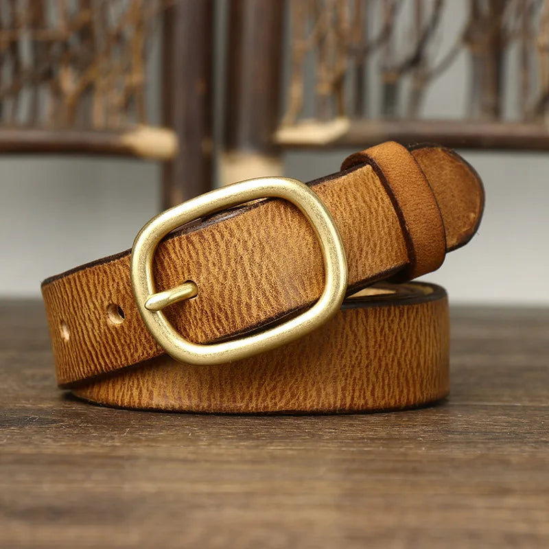 2.8CM Ladies Pure Cowhide High Quality Genuine Leather Belts for Women Brass Buckle Jeans Cowboy Waist Belt Luxury Designer
