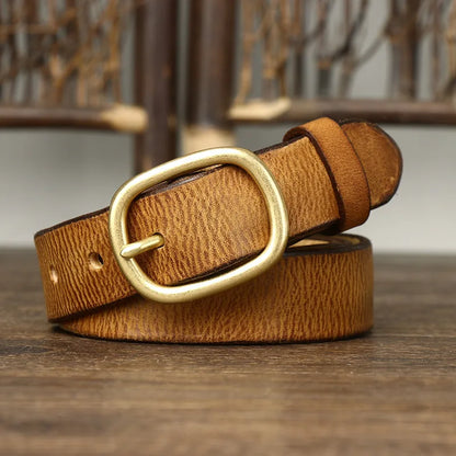 2.8CM Ladies Pure Cowhide High Quality Genuine Leather Belts for Women Brass Buckle Jeans Cowboy Waist Belt Luxury Designer