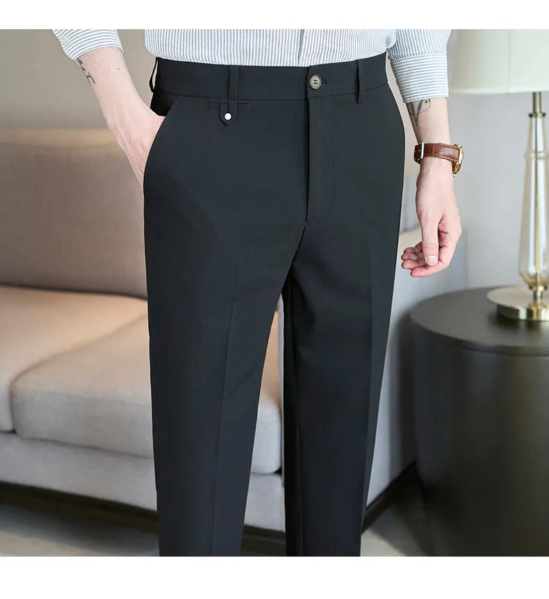 2026 Spring Summer Men's Pants Fashion Solid Color Suit Trousers Male High Waist Slim Fit Pants Men Business Casual Formal Pant