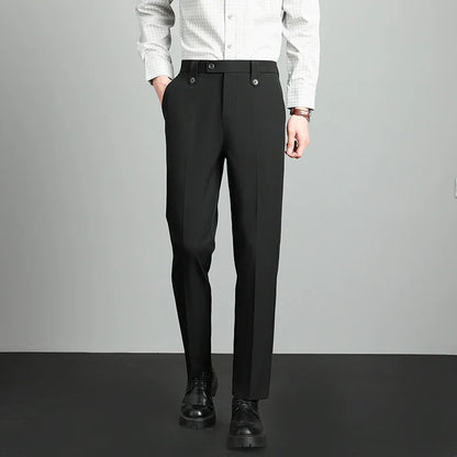 Brand High Quality Business Suit Ankle Length Pants Men Grey Khaki Waist Design Work Office Formal Long Trousers Male