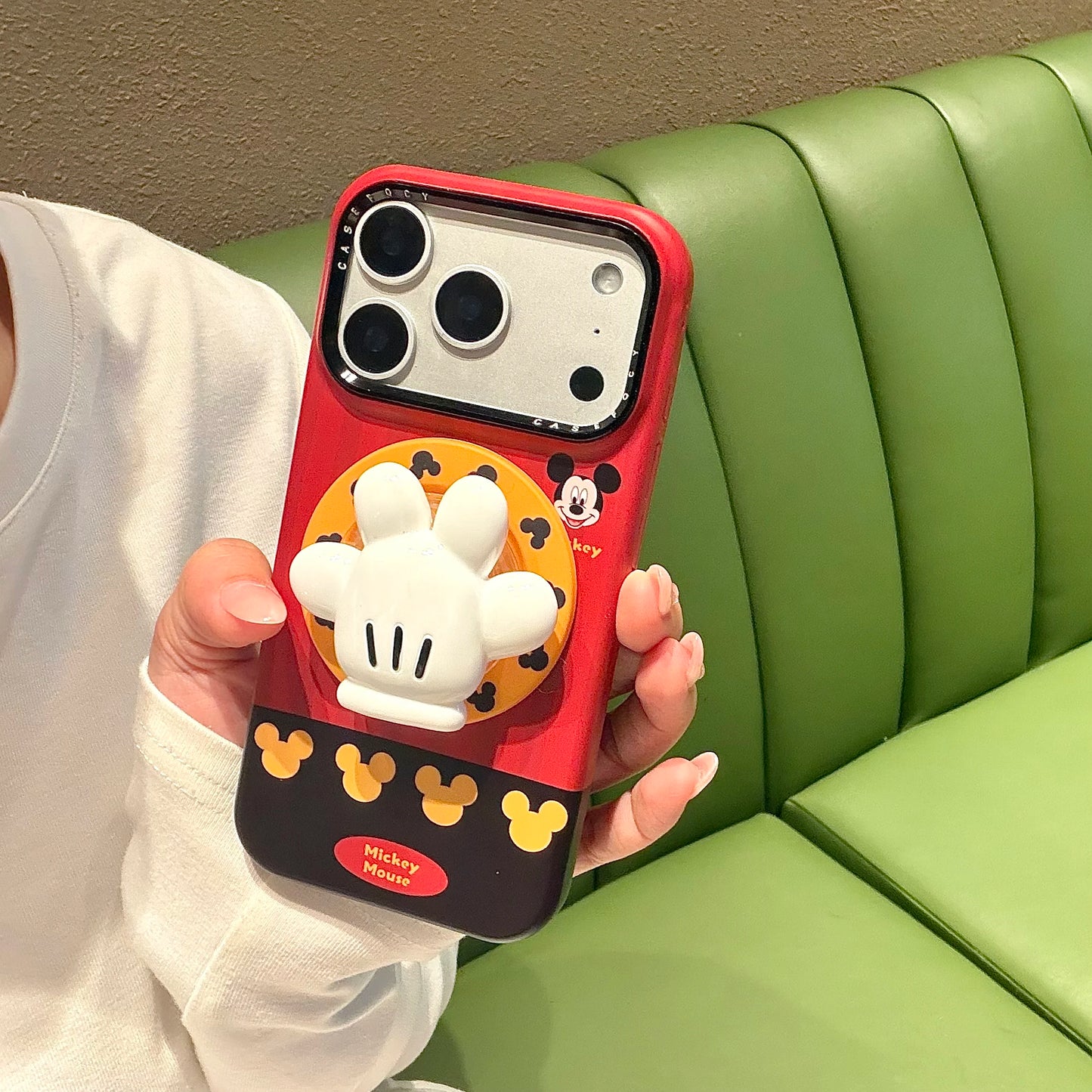 Cute Mickey Glove For Magnetic Phone Case with Stand 3D Hand Shape Grip Holder for 17 16 15 14 13 Pro Max  Disney Cartoon Cover.