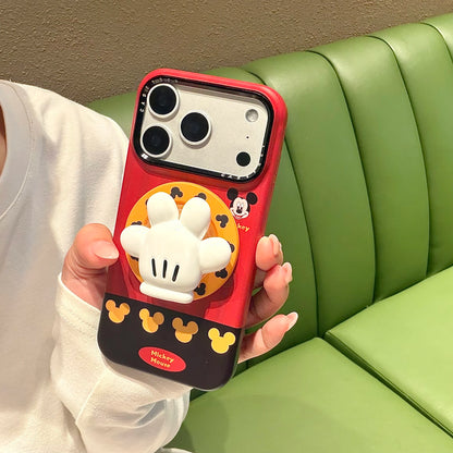 Cute Mickey Glove For Magnetic Phone Case with Stand 3D Hand Shape Grip Holder for 17 16 15 14 13 Pro Max  Disney Cartoon Cover.