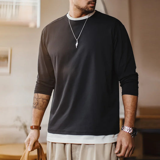 Casual 7A Anti-Bacterial Quick-Dry Long Sleeve T-Shirt Men's Spring Cool Comfort Breathable Tops Round Neck Layering Tee
