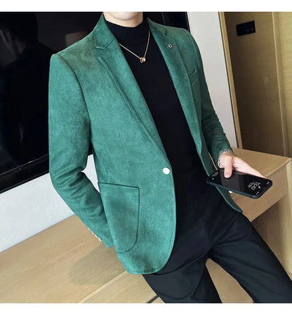 High-quality, fashionable men's stylish, versatile and trendy Korean-style slimming suede business casual suit