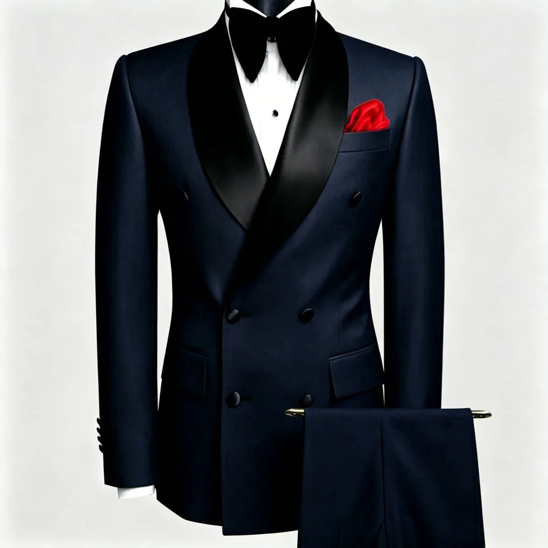 Men Suit Black 2 Pieces Double Button With Black Lapel For Wedding Groom Business Birthday Banquet Work Suit Jacket And Pants