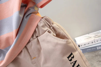 Summer Boys Clothes Children Cotton Strips Causal T Shirts Shorts 2Pcs/set Infant Outfit Kids Toddler Tracksuits 0-5 Years
