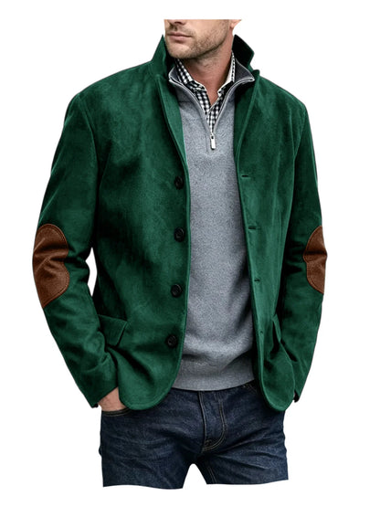 Vintage Men's Suede Blazer Notch Lapel Elbow Patches Slim Fit Jacket Business Casual Men Fashion Outerwear for Spring Autumn