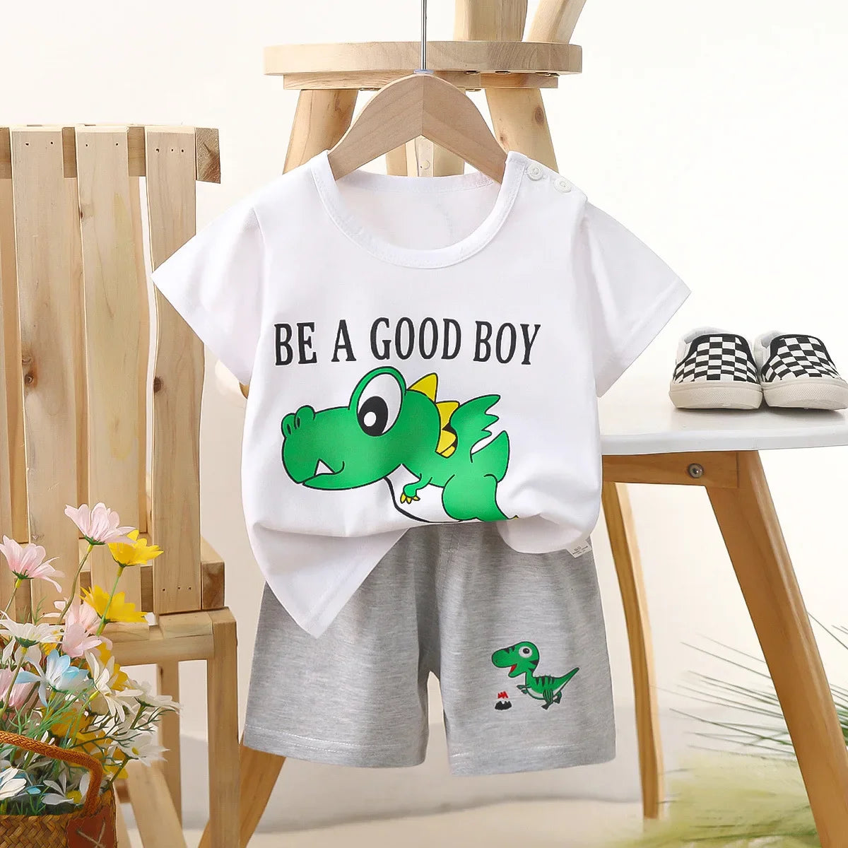 1 Sets Pure Cotton Kids Cartoon Clothing Summer Baby Fashion Short Sleeve Suits Boys Girls T-Shirts+Shorts Children Outfits