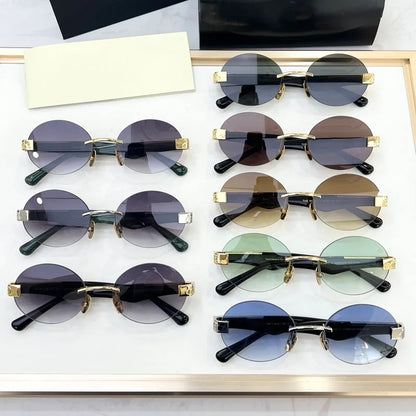 High Street Rimlesss Sunglasses Oval Alloy Acetate High Quality for Men Women Classical Vintage UV400 with Case