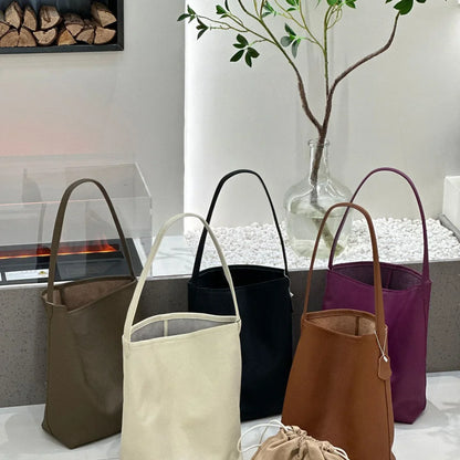 Bucket Bag Large Women's Bag Tote Bag Shoulder Bag Luxury Designer Genuine Leather Handbag Japanese Popular Bag Soft Row