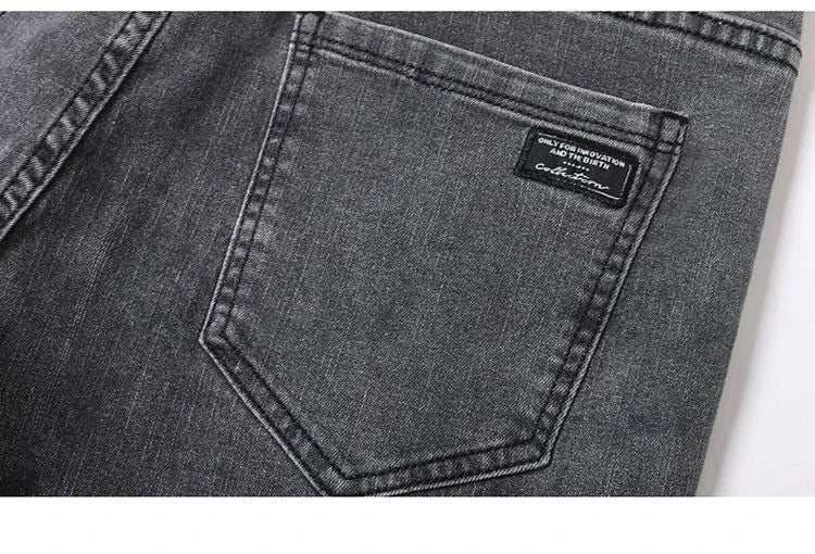 Spring New Men's Slim Fit Elastic Jeans Fashion Gray Comfortable Casual Denim Pants Korean Business Work Straight Black Trousers