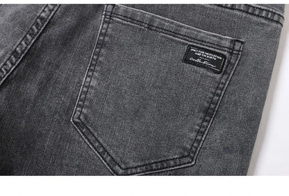 Spring New Men's Slim Fit Elastic Jeans Fashion Gray Comfortable Casual Denim Pants Korean Business Work Straight Black Trousers