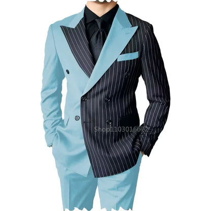 New Style Slim Fit Men Suits 2 Piece Groom Tuxedos Peak Lapel Double Breasted Blazer Pants Sets Prom Business Costume Homme