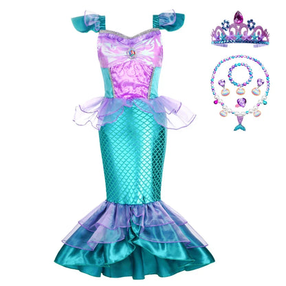 Mermaid Dress for Girl Charm Princess Cosplay Sequin Bling Costume for Kids Girl Fish Beauty Birthday Party Halloween Clothing