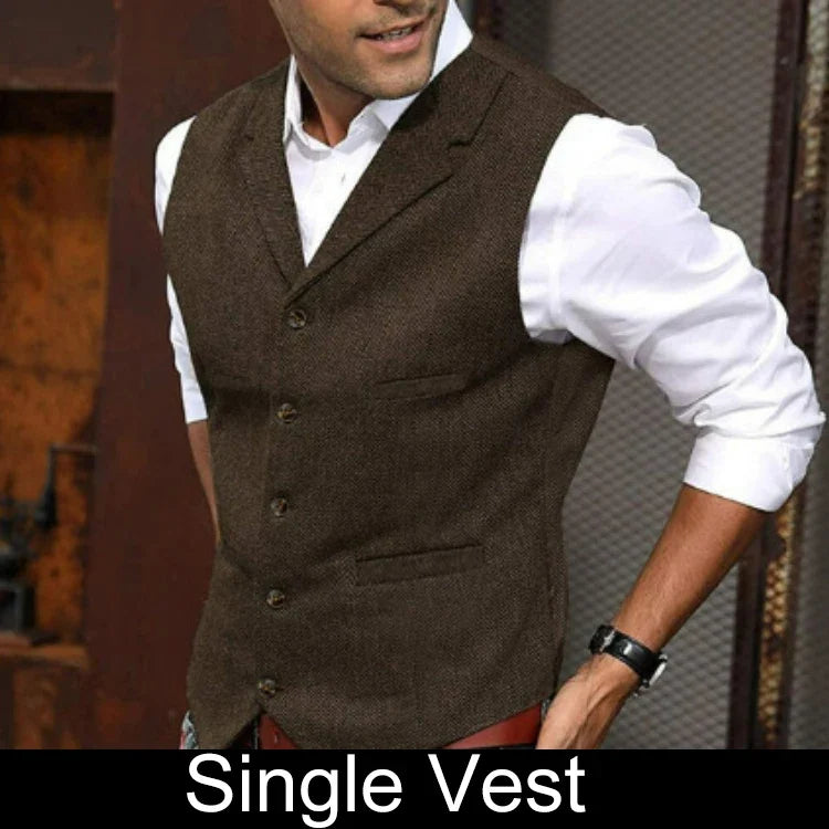 Business Suit Vest Man British Retro V-neck Male Vest Slim Solid Color Single-breasted Workwear Casual Men Waistcoat