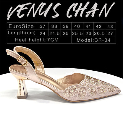 2026 New Shiny Italian Fashion Pointed Toe Women Heel Fashion Rhinestone Decoration Peach Color Shoes And Bag Set