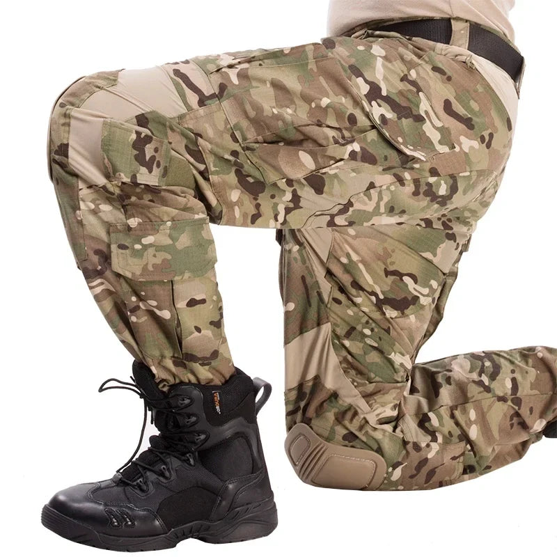 G3 Combat Pants +Pads Elastic Sport Pant Tactical Gear CP Climbing Camo Outdoor Tactic Pants Airsoft Cargo Casual Work Trouser