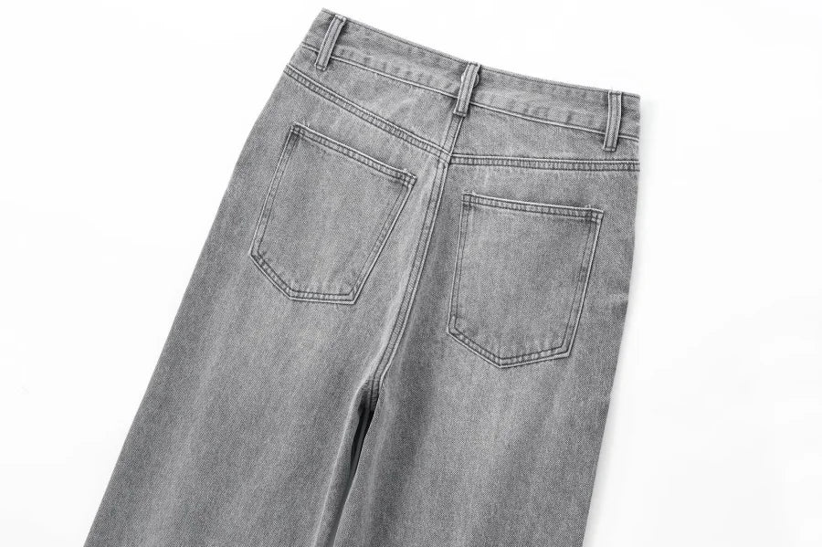 Wide-leg high-waisted jeans  women's classic everything with five pockets washed soft comfortable ultra-long jeans6045022