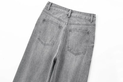 Wide-leg high-waisted jeans  women's classic everything with five pockets washed soft comfortable ultra-long jeans6045022