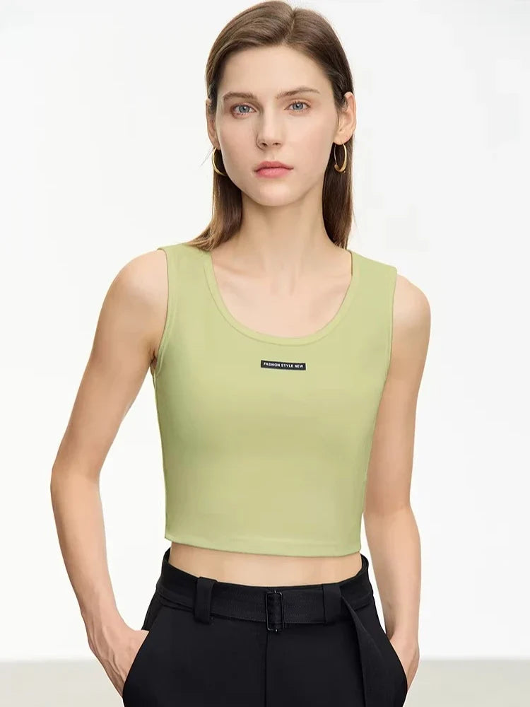 Women's Ribbed Sleeveless Top 2026 Summer U-Round Neck Short Tank Slim Fit Cropped Cotton Casual Vest For Women 12621099