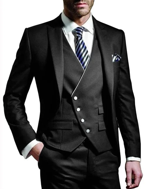 Men wedding Suit Notched Lable Navy Groomsuit Blazer One Button Formal Business Suits Tuxedo ( Blazer+vest+Pant) suits For Men
