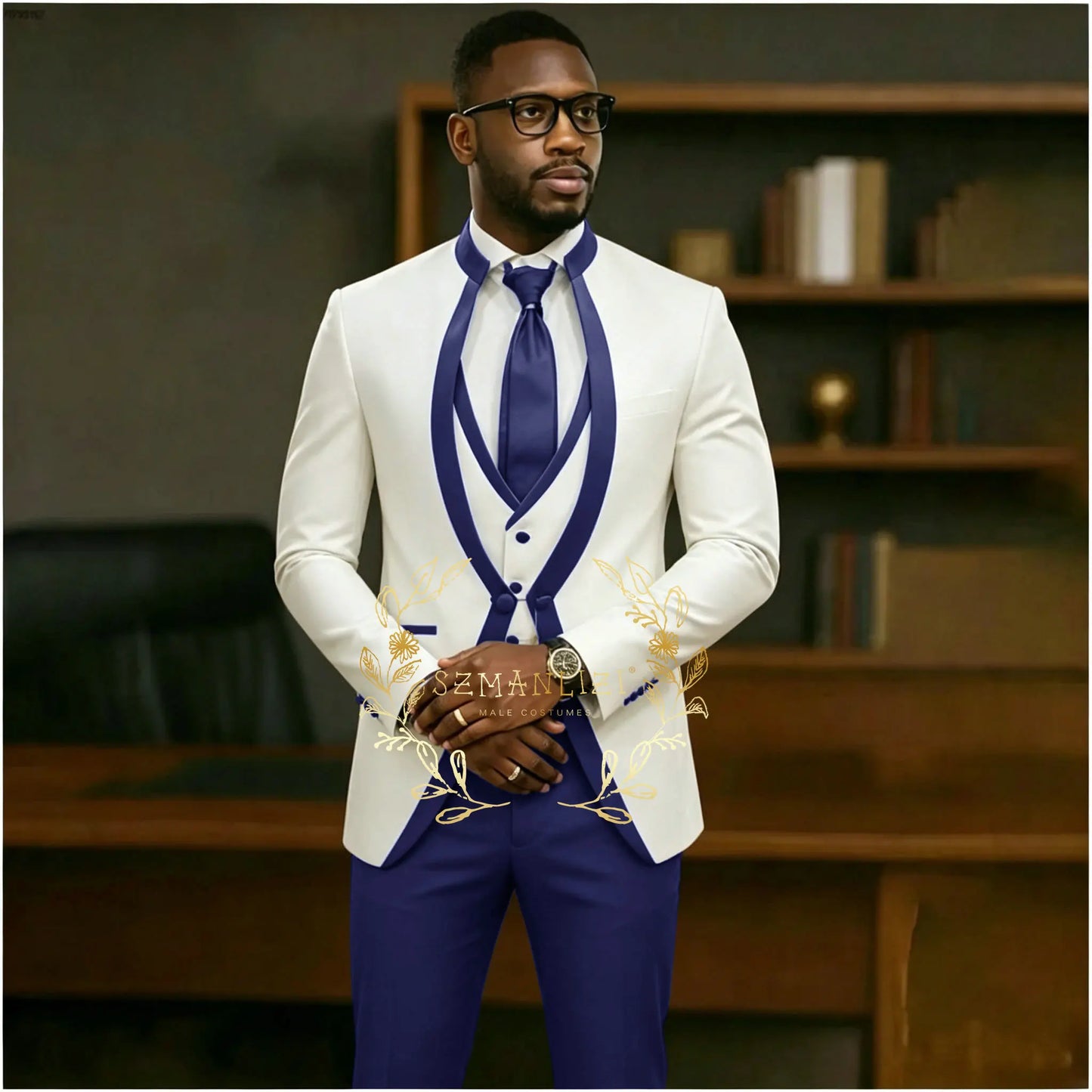 Handsome Formal Tuxedos Suits For Men Wedding Party Dress Slim Fit 3 Pieces Groomsmen Jacket Vest Pant 3 Piece Male Costume