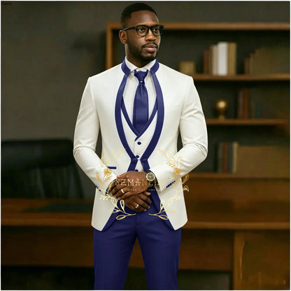 Handsome Formal Tuxedos Suits For Men Wedding Party Dress Slim Fit 3 Pieces Groomsmen Jacket Vest Pant 3 Piece Male Costume