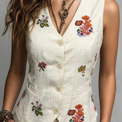 New Arrival Women's Linen Waistcoat for Spring Summer & Autumn, Exquisite Embroidery Craft, Back Waist Adjustable Buckle, Elegan