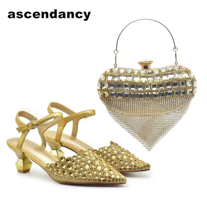New Arrival Party Shoe and Bag Set for Women Italy 2026 Nigeria Elegance Party Rhinestone Pointed Toe Women's Shoes High Heel