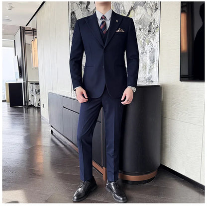 Slim-Fit Three-Piece Set Korean Style Two-Button Groomsmen Formal Wedding Business Suit Handsome Groom Best Man Dress High-
