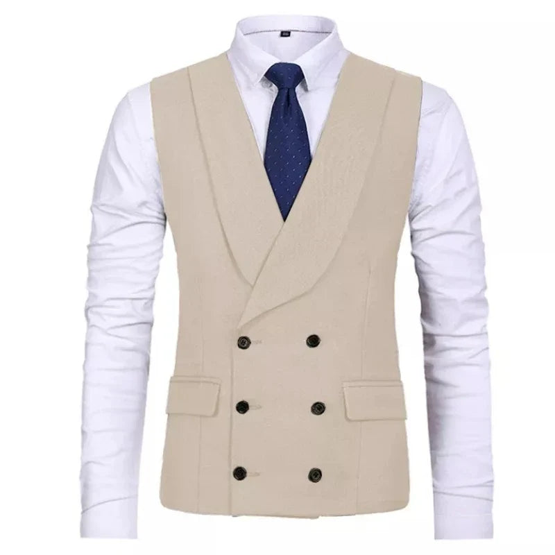 Men Vest Gray Double Breasted Casual Business Waistcoat Jacket Formal Slim For Groosmen Wedding Banquet Suit