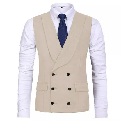 Men Vest Gray Double Breasted Casual Business Waistcoat Jacket Formal Slim For Groosmen Wedding Banquet Suit