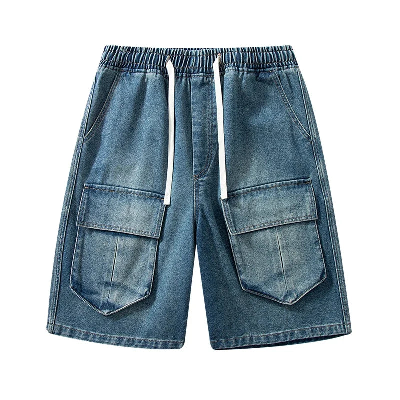 Bermuda Men's Denim Shorts Summer New Fashion Loose Jeans Casual Vintage Drawstring Cargo Short Pants Male Streetwear