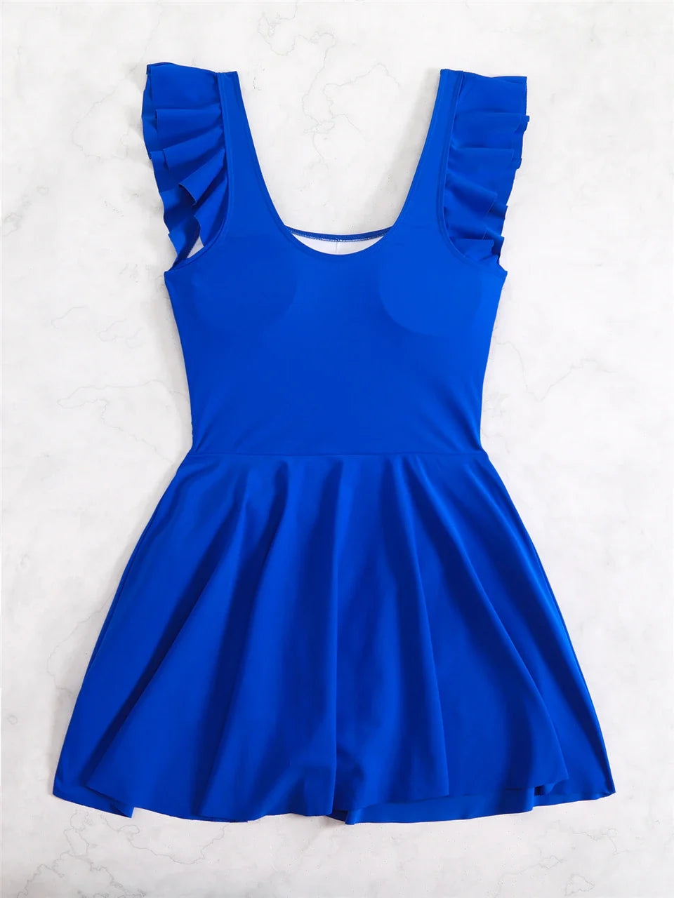 2026 Ruffle Sleeve One Piece U Neck Swimsuit Women Solid Beach Dress Swimwear Female Bathers Swimming Bathing Bodysuit Summer