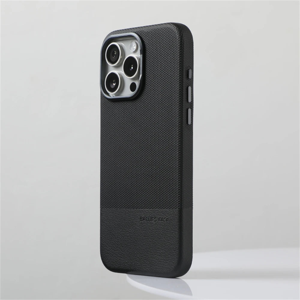 Business Hit Color Relief Leather Case For iPhone 17 Pro Max 16 15 14 13 17Air Magsafe Magnetic Wireless Charge Alloy Lens Cover