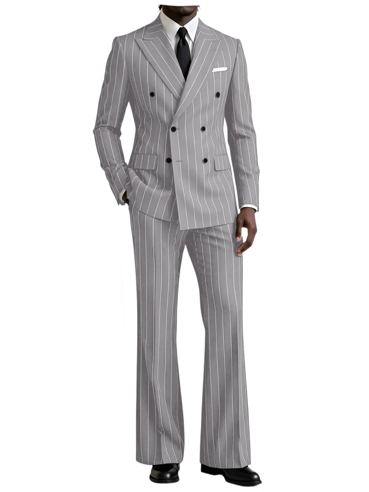 Men's Striped 2 Piece Suit Notched Lapel Straight Stripe Coat + Flare Pants Formal Business Wedding Party Prom Tuxedo for Men