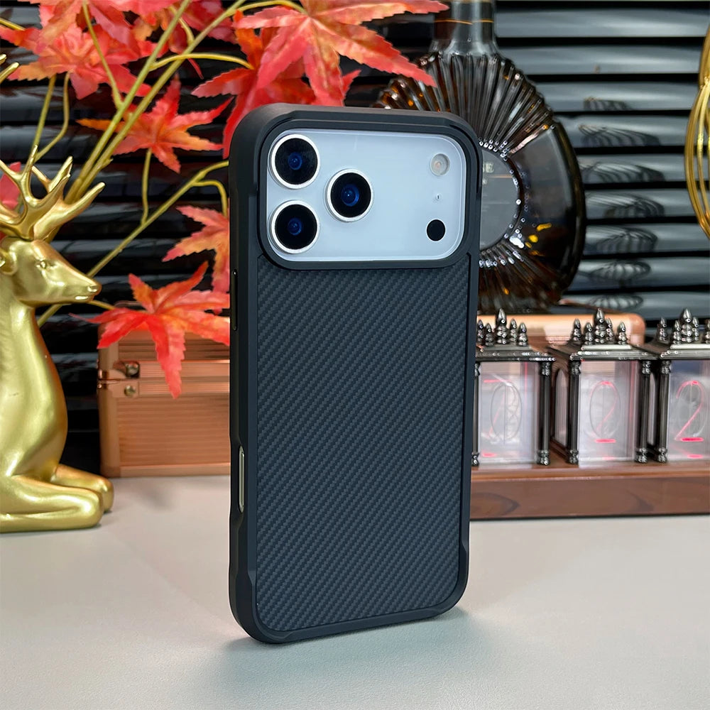 Real Carbon Fiber Kevlar Material Phone Case With Magnetic Wireless Charging Compatible With iPhone 16 Pro 16 pro max