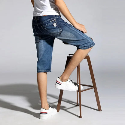 Men Clothes 2024 Men's Shorts Knee Length Breeches Hot Capris Male Denim Shorts Men Stretch Shorts Jeans Bermuda Black Grey Blue