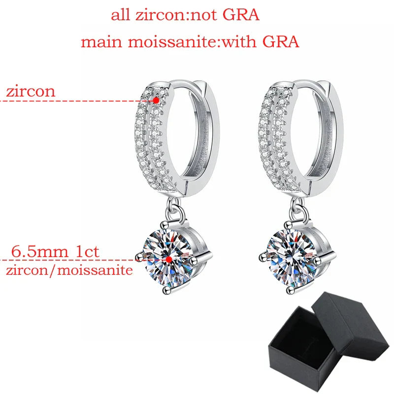 White Gold Plated 1ct Zircon/moisssanite Drop Earrings for Women 4 Claws Wedding Sparkling Sterling Silver 925 Earring