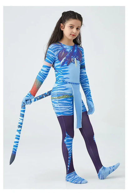 Boy Girls Halloween Cosplay Avatar Costume Kids The Way of Water Neytiri Alien Cosplay Hero One Piece Tight Fitting Clothing