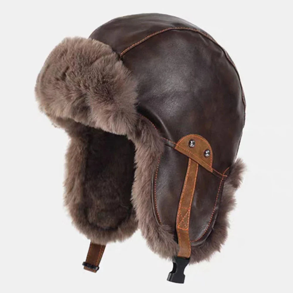 Bomber Hat New PU Leather Winter Hats for Men Women Waterproof Snow Ski Trapper Earflap Cap Male Female Russian Fur Hats