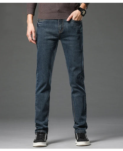 2025 Fall New Men's Cotton Stretch Slim Jeans Straight Version Business Fashion Denim Pants Vintage Blue Brand Trousers Black