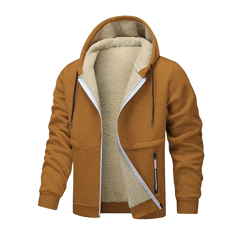 Casual Hoodies for Men Heavyweight Fleece Sweatshirt Thick Sherpa Lined Hooded Zipper Jacket Thick Streetwear Coats