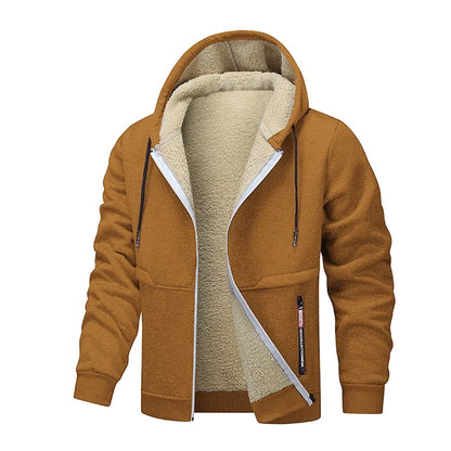 Casual Hoodies for Men Heavyweight Fleece Sweatshirt Thick Sherpa Lined Hooded Zipper Jacket Thick Streetwear Coats