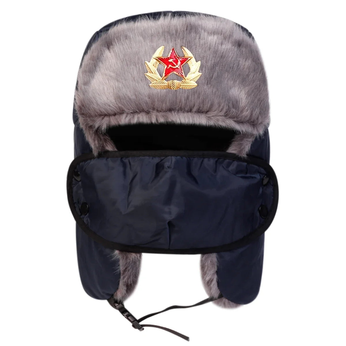 Unisex Five Pointed Star Badge Lei Feng Hat Winter Earflap Hat Keep Warm Ski Hat Bomber Hat for Outdoor Riding Snow Activities