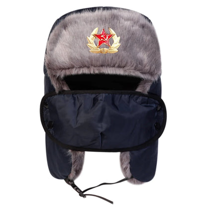 Unisex Five Pointed Star Badge Lei Feng Hat Winter Earflap Hat Keep Warm Ski Hat Bomber Hat for Outdoor Riding Snow Activities