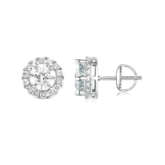Exquisite Halo Stud Earrings 925 Sterling Silver Moissanite Earrings for Women Engagement Wedding Fine Jewelry Gift