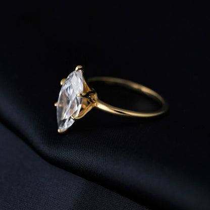 Vintage 9ct 5A Marquise Shape Cubic Zirconia Solitaire Engagement Ring For Women 925 Sterling Silver 14K Yellow Gold
