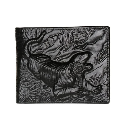 Men's Vintage Genuine Leather Wallet 3D Printed Tiger Wallet Card Holder
